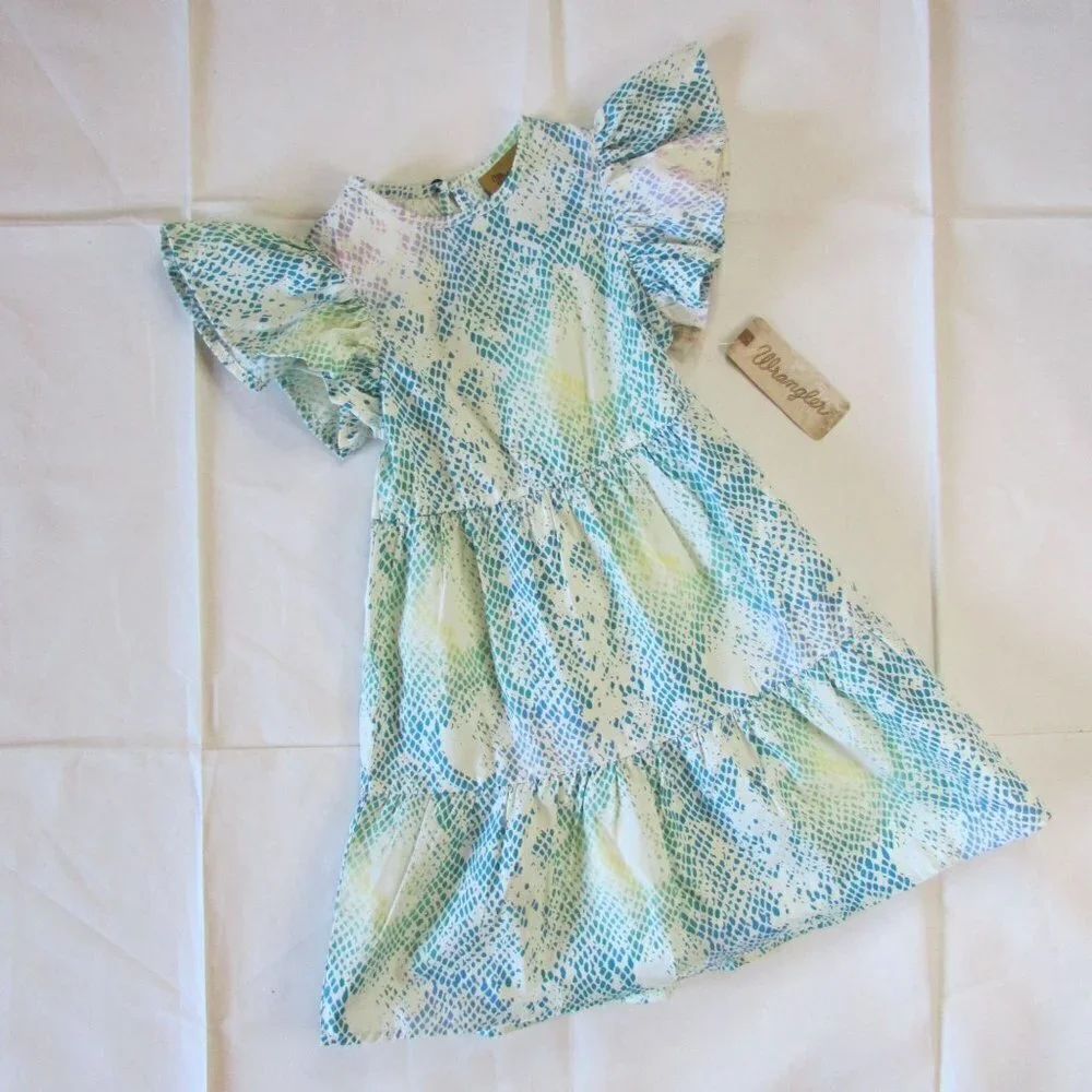 Wrangler Girl's Short Sleeve Printed Ruffle Dress
